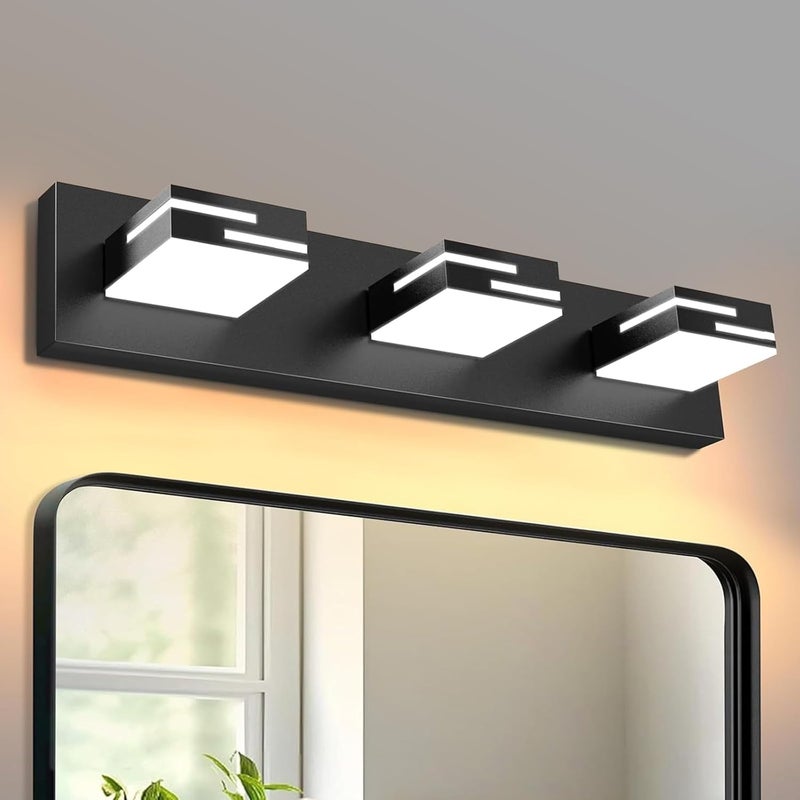 LKHF LED Modern Bathroom Vanity Light Fixtures 3-Light 5CCT Dimmable Matte Black Vanity Lights for Bathroom Lighting Fixtures Over Mirror, with 350° Rotatable Acrylic Heads, 22-inch - Image 1
